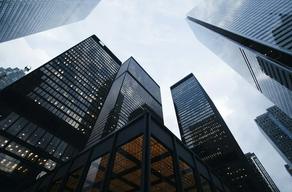 Immeuble de bureaux — illustration partenariat BNY et Payward (Kraken)