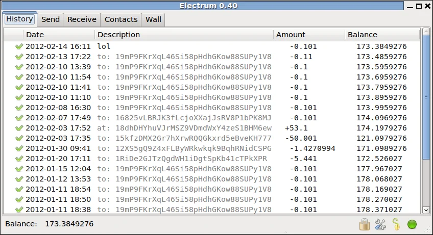 Capture d’écran de l’interface du portefeuille Electrum